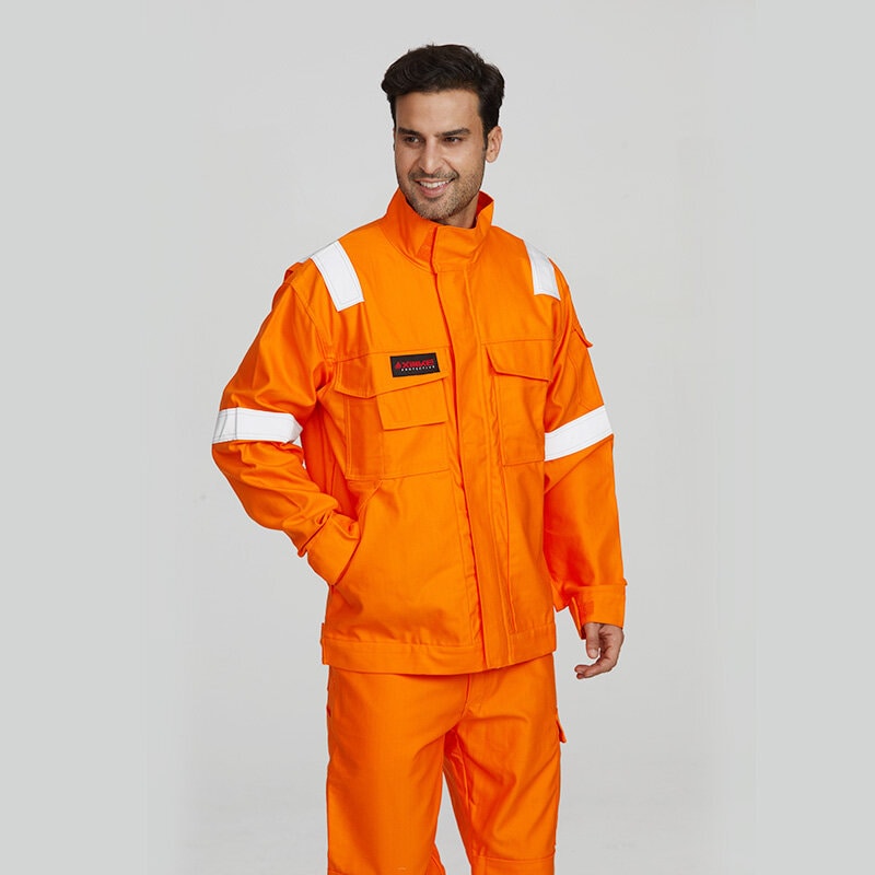 Orange Flame Retrardant Safety Jacket With Reflective Stripes